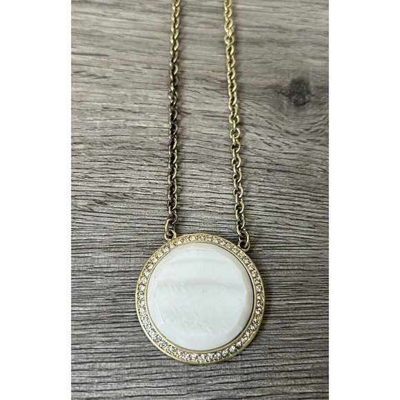 Danielle Stevens Necklace Gold Tone Opal-like Pendant Rhinestone Statement - Picture 2 of 8